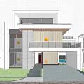 Modern Detached Villa Exterior With Two Story Design Large Windows Lawn And Driveway