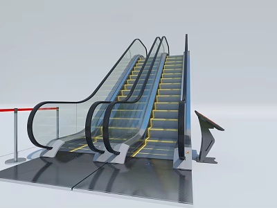 Modern Escalator with Transparent Glass Handrails and Illuminated Yellow Steps Design 3d model