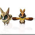 Cute Beige Brown Yellow Animal Cartoon Characters With Big Ears Green Eyes And Open Arms