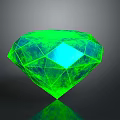 Vibrant Green Faceted Diamond With Blue Center And Reflective Surface