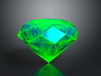 Vibrant Green Faceted Diamond With Blue Center And Reflective Surface 3d model