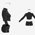 Fashionable Black Leather Jacket And Short Shorts Set With Sunglasses