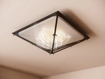 Modern Square Ceiling Light with Metal Frame Transparent Panel and Feather like LED Design 3d model