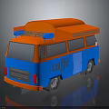 Blue and Orange Mobile Coffee Van Featuring Caffe Sign and Orange Roof 3d model