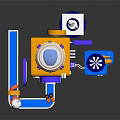 Colorful Commercial Equipment With Purple Target Board Orange Structure And Transparent Dome Interactive Figures