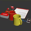 Essential Daily Supplies Including Red Yellow Mugs Red Folders Tape Documents And Remote Control