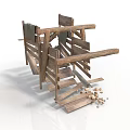 Modern Indoor Wooden Structure Design Featuring Stacked Planks And Scattered Wood Chips