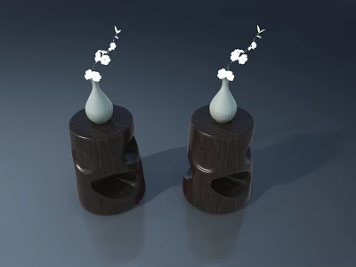 Hinged Door Design Featuring Dark Wooden Bases White Vases Flowers And Butterflies 3d model