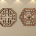 Octagonal Carved Wooden Lattice Windows With Traditional Geometric Patterns And Fortune Character Design