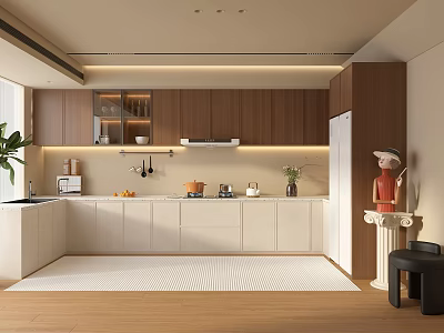 Modern Kitchen Interior Design With Wooden Cabinets White Countertops Natural Light And Window 3d model