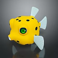 Yellow Pufferfish Character and Marine Creature Design with Black Spots White Fins and Green Eyes