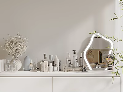 Stylish Vanity Table With Luxury Perfume And Cosmetic Products 3d model