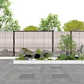 Outdoor Feature Wall With Woven Texture Surrounded By Green Plants And Stone Pavement