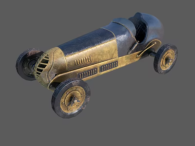 Vintage Toy Race Car With Brass And Black Streamlined Metal Body 3d model