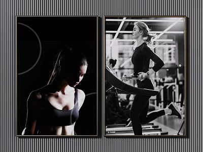 Active Women Fitness Workout Scenes With Gym Treadmill And Sportswear Silhouette 3d model