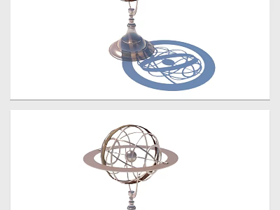 Metallic Decorative Ornament Set With Circular Base Blue Shadow Pattern And Spherical Ring Structure 3d model