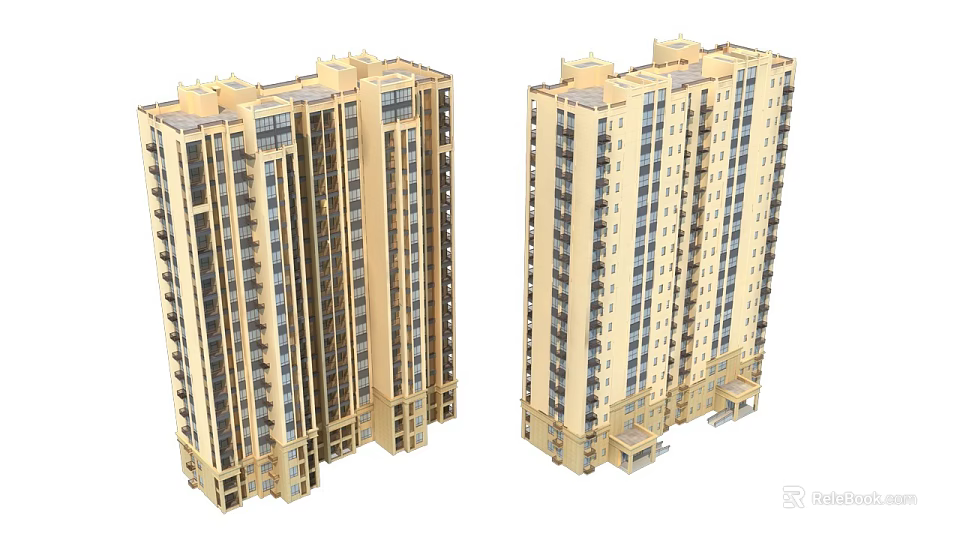 Modern High Rise Residential Building Exterior With Multiple Windows And Architectural Design 3d model 
