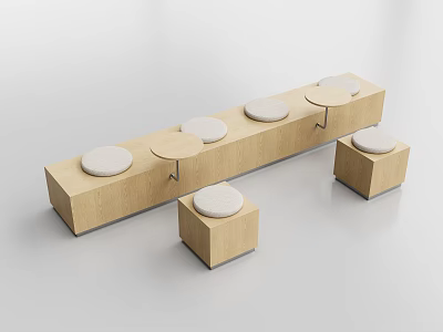 Contemporary Outdoor Sofa Featuring Wooden Frame And Beige Round Seat Cushions 3d model
