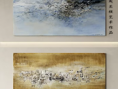 Zao Wou Ki Abstract Painting With Blue Gold Tones And Expressive Brushwork 3d model