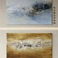 Zao Wou Ki Abstract Painting With Blue Gold Tones And Expressive Brushwork