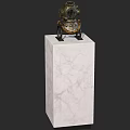 Vintage Brass Firefighting Equipment Helmet With Metal Frame Display On Marble Stand