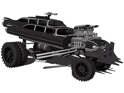 Custom Modified Off Road Car With Oversized Tires Exposed Mechanical Parts And Black Body 3d model