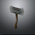 Stone Axe Equipment With Wooden Handle And Gray White Stone Head