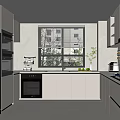 Modern Kitchen Interior With White Cabinets Black Appliances Window Countertop And Cooktop