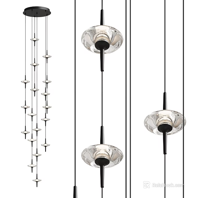 Elegant Modern Pendant Lights With Glass Shades And Metal Frames For Interior Decoration 3d model 