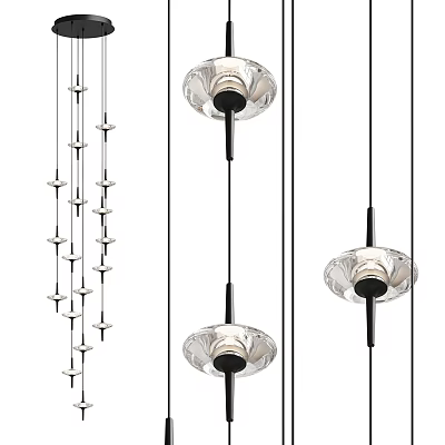 Elegant Modern Pendant Lights With Glass Shades And Metal Frames For Interior Decoration 3d model