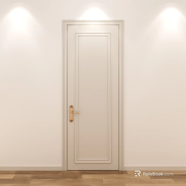 Light Colored Hinged Door with Golden Handle in Modern Minimalist Design 3d model 