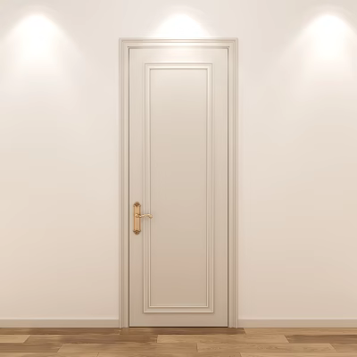 Light Colored Hinged Door with Golden Handle in Modern Minimalist Design 3d model