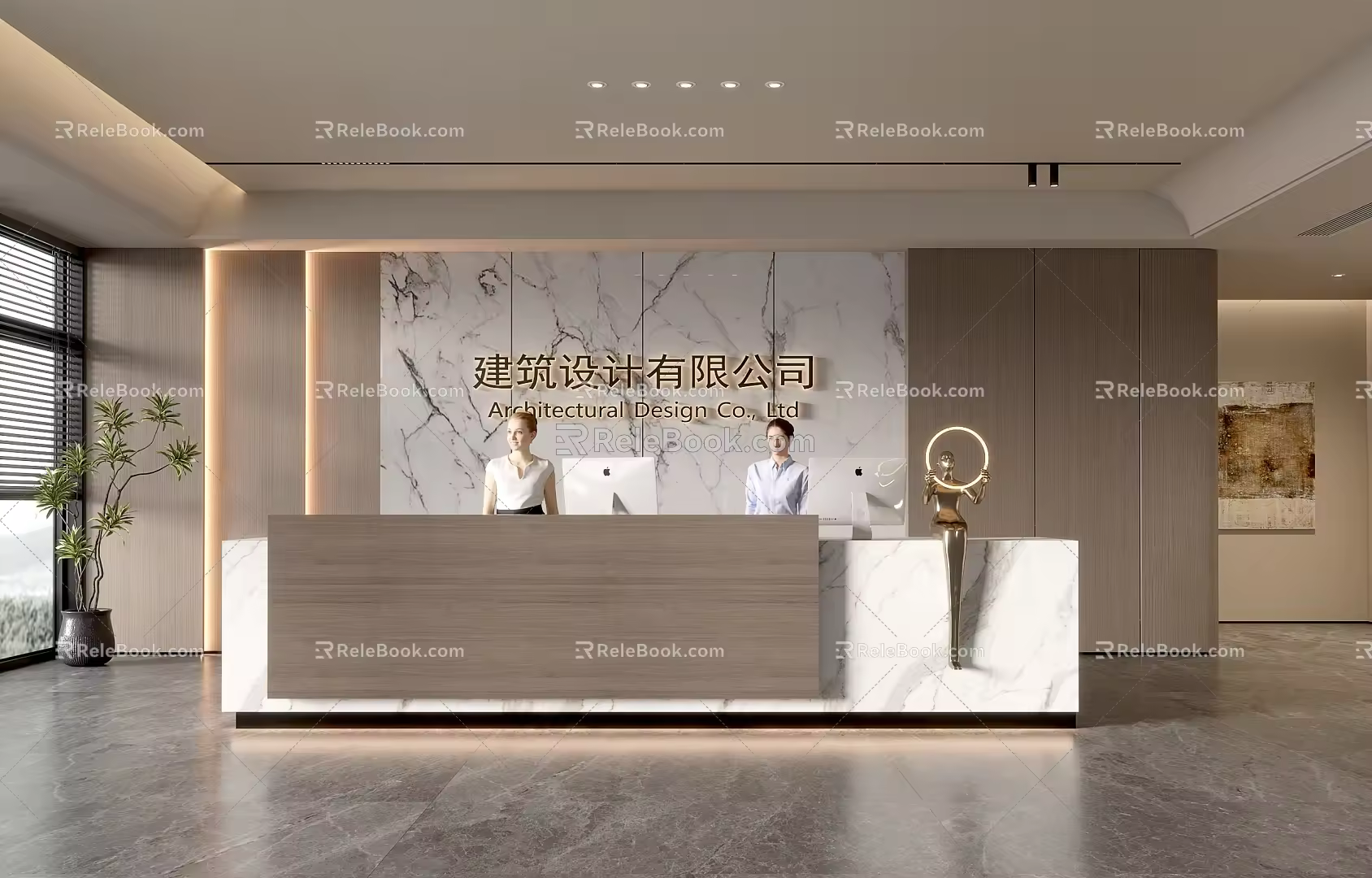 Company Front Desk Background Wall Reception Area Bar Desk Reception Desk Lobby Simple Lobby 3d model