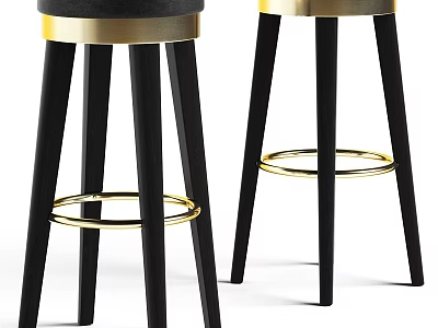Modern Single Stool Design With Black Legs And Golden Decorative Rings 3d model