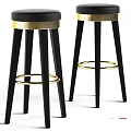 Modern Single Stool Design With Black Legs And Golden Decorative Rings