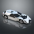 Silver Geometric Futuristic Sports Car With Unique Angular Design And Reflection 3d model