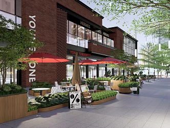 Modern Commercial Street Landscape Commercial Street Swing Tree Array Parasol Combination Mobile Flower Box Hanging Tree Lamp 3d model