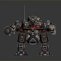 Sci Fi Bipedal Mechanical Robot Character With Red Weapon Arms And Metallic Armor 3d model