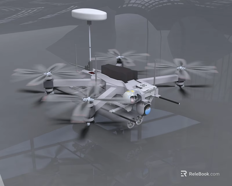 Smart Drone With Multiple Rotors Camera And Radar System For Surveillance 3d model 