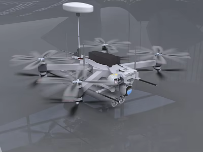 Smart Drone With Multiple Rotors Camera And Radar System For Surveillance 3d model