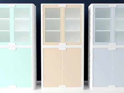 Light Blue Beige Light Gray Storage Cabinets with Upper Glass Doors and Lower Solid Doors 3d model