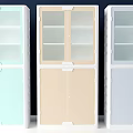 Light Blue Beige Light Gray Storage Cabinets with Upper Glass Doors and Lower Solid Doors