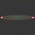 Detailed Warship Model With Green Hull Red Bottom And Naval Equipment