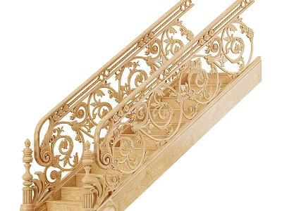Ornate Wooden Staircase With Intricate Carved Railings Decorative Handrails And Elegant Details 3d model