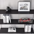 Decorative Ornament Combination on Multi Layer Shelves Featuring Car Models Books Camera and Artwork 3d model