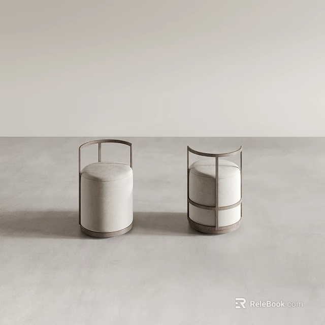 Modern Minimalist Stools With Metal Frame And Light Colored Upholstered Round Seats 3d model 