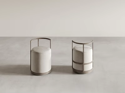 Modern Minimalist Stools With Metal Frame And Light Colored Upholstered Round Seats 3d model