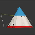 Colorful Teepee Tent With Blue Top Yellow Triangle Symbol White Red Base And Green Awning