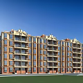 Modern Townhouse Exterior Featuring Multi Storey Balconies Brick Facade Green Lawn And Blue Sky