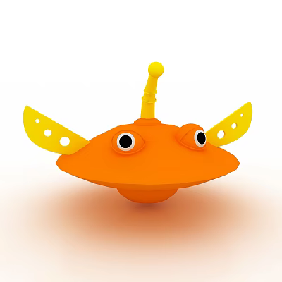 Orange Building Block Toy With Yellow Wings Big Eyes And Holes Design 3d model